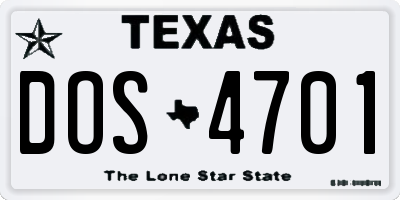 TX license plate DOS4701