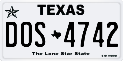 TX license plate DOS4742