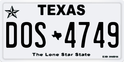 TX license plate DOS4749