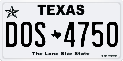 TX license plate DOS4750