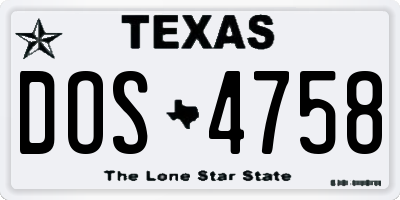 TX license plate DOS4758