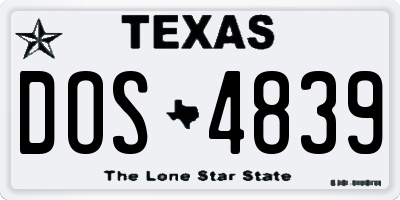 TX license plate DOS4839