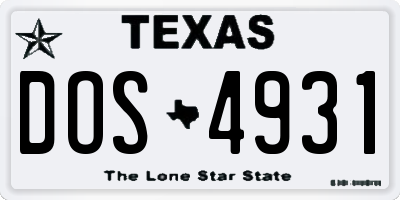 TX license plate DOS4931