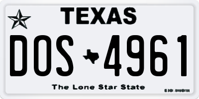 TX license plate DOS4961