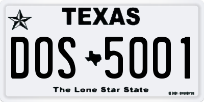 TX license plate DOS5001