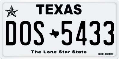 TX license plate DOS5433