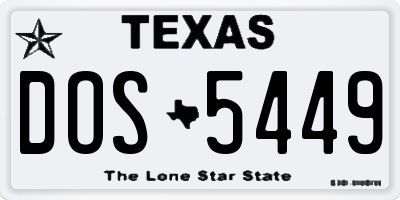 TX license plate DOS5449