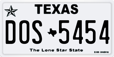 TX license plate DOS5454
