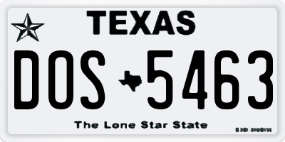 TX license plate DOS5463