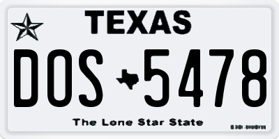 TX license plate DOS5478