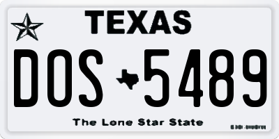 TX license plate DOS5489