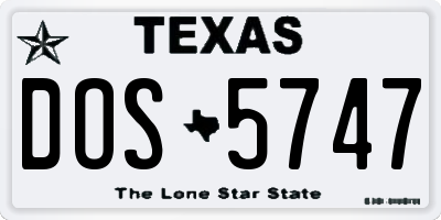 TX license plate DOS5747