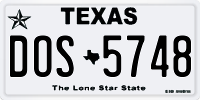 TX license plate DOS5748