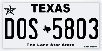 TX license plate DOS5803