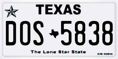 TX license plate DOS5838
