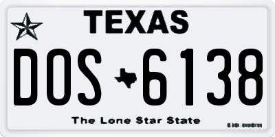 TX license plate DOS6138