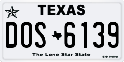 TX license plate DOS6139