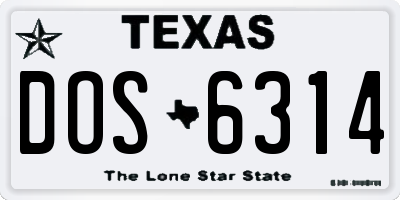 TX license plate DOS6314