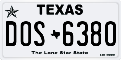 TX license plate DOS6380