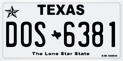 TX license plate DOS6381