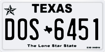 TX license plate DOS6451