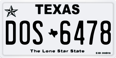 TX license plate DOS6478