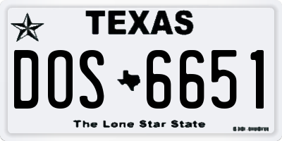 TX license plate DOS6651