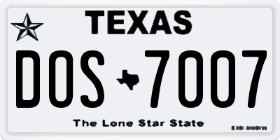 TX license plate DOS7007