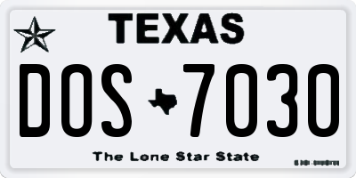 TX license plate DOS7030