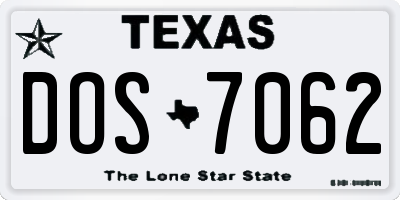 TX license plate DOS7062