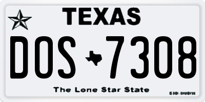TX license plate DOS7308