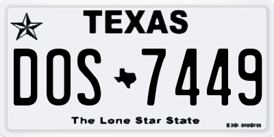 TX license plate DOS7449