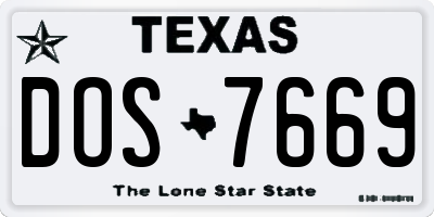 TX license plate DOS7669