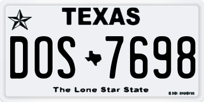 TX license plate DOS7698