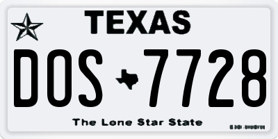 TX license plate DOS7728