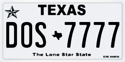TX license plate DOS7777