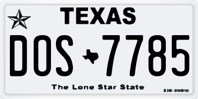 TX license plate DOS7785