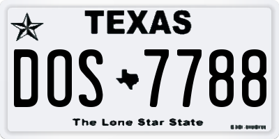 TX license plate DOS7788