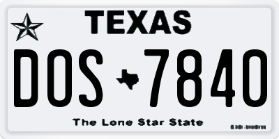 TX license plate DOS7840
