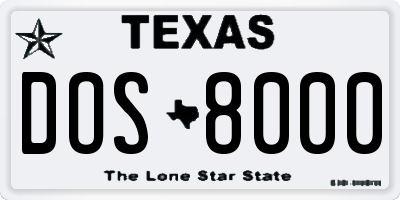 TX license plate DOS8000