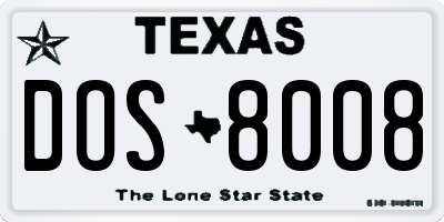 TX license plate DOS8008