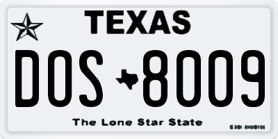 TX license plate DOS8009