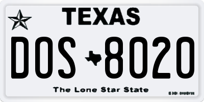 TX license plate DOS8020