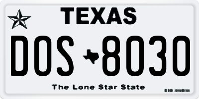 TX license plate DOS8030