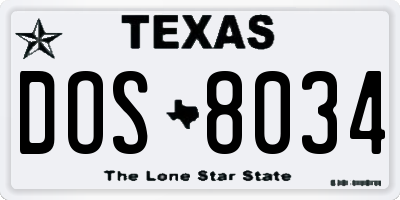 TX license plate DOS8034