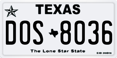 TX license plate DOS8036