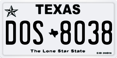TX license plate DOS8038