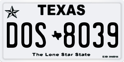 TX license plate DOS8039