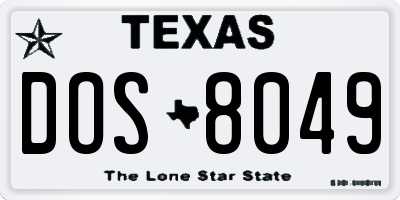 TX license plate DOS8049
