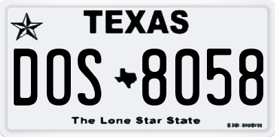 TX license plate DOS8058